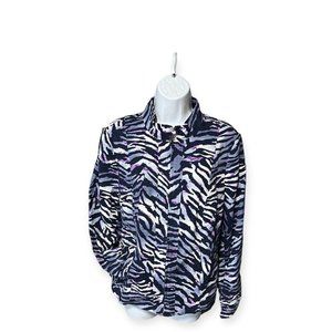 Susan Graver Purple Pink and Blue Zebra Printed Bomber Zip-Up Jacket M